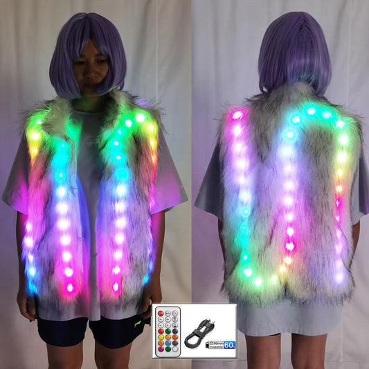 LED Luminous Faux Fur Coat – Remote Control Light Up Jacket