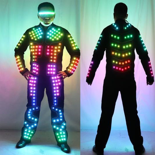 Full Color LED Robot Suit Stage Dance Costume Tron RGB Light Up Stage Suit Outfit Jacket Coat
