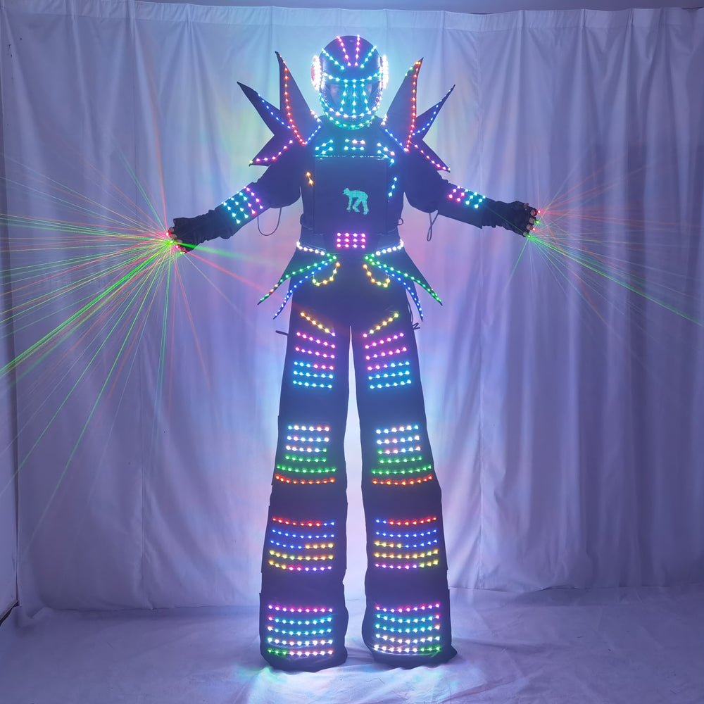 David Guetta LED Robot Costume - Full Color Smart Pixels Luminous Suit, Match High Heel Predator Clothing  Stilts Walker Outfit