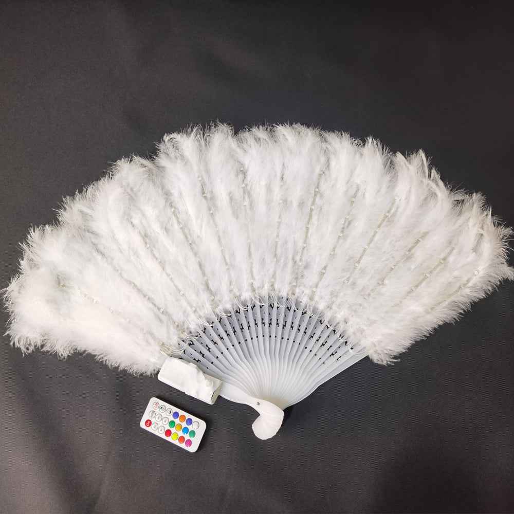 Ostrich Feathers LED Fan Performance Dancing Lights Fans Night Show Singer DJ Costumes Halloween Party Gifts - Tem-laser.com