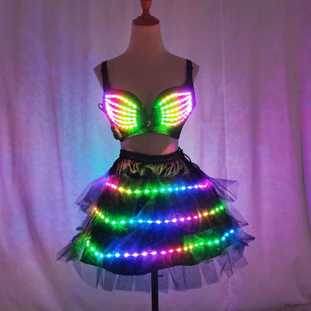 Women LED Mermaid Belly Dance Set Bling Bling Bra & Skirt Professional Belly Dance Wear - Tem-laser.com