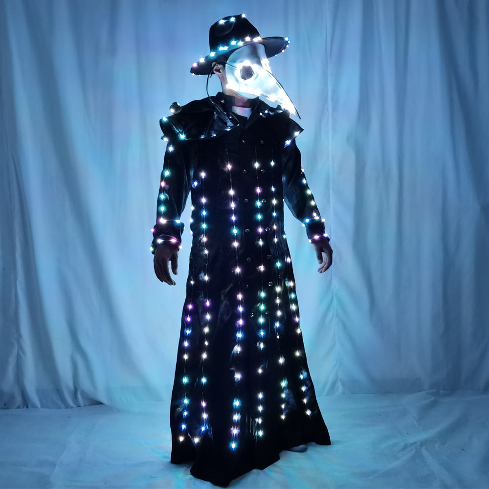 Full Color Luminous Plague Doctor Outfit – Steampunk Light Up Mask Costume
