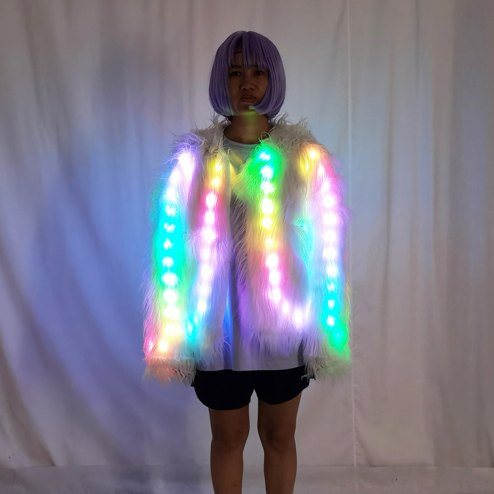 LED Faux Fur Decorative Overcoat – Christmas Party Jacket