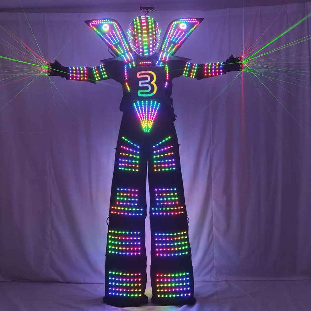 LED Robot Stilt Walking Suit Chest Display & Laser Gloves for Parties ...