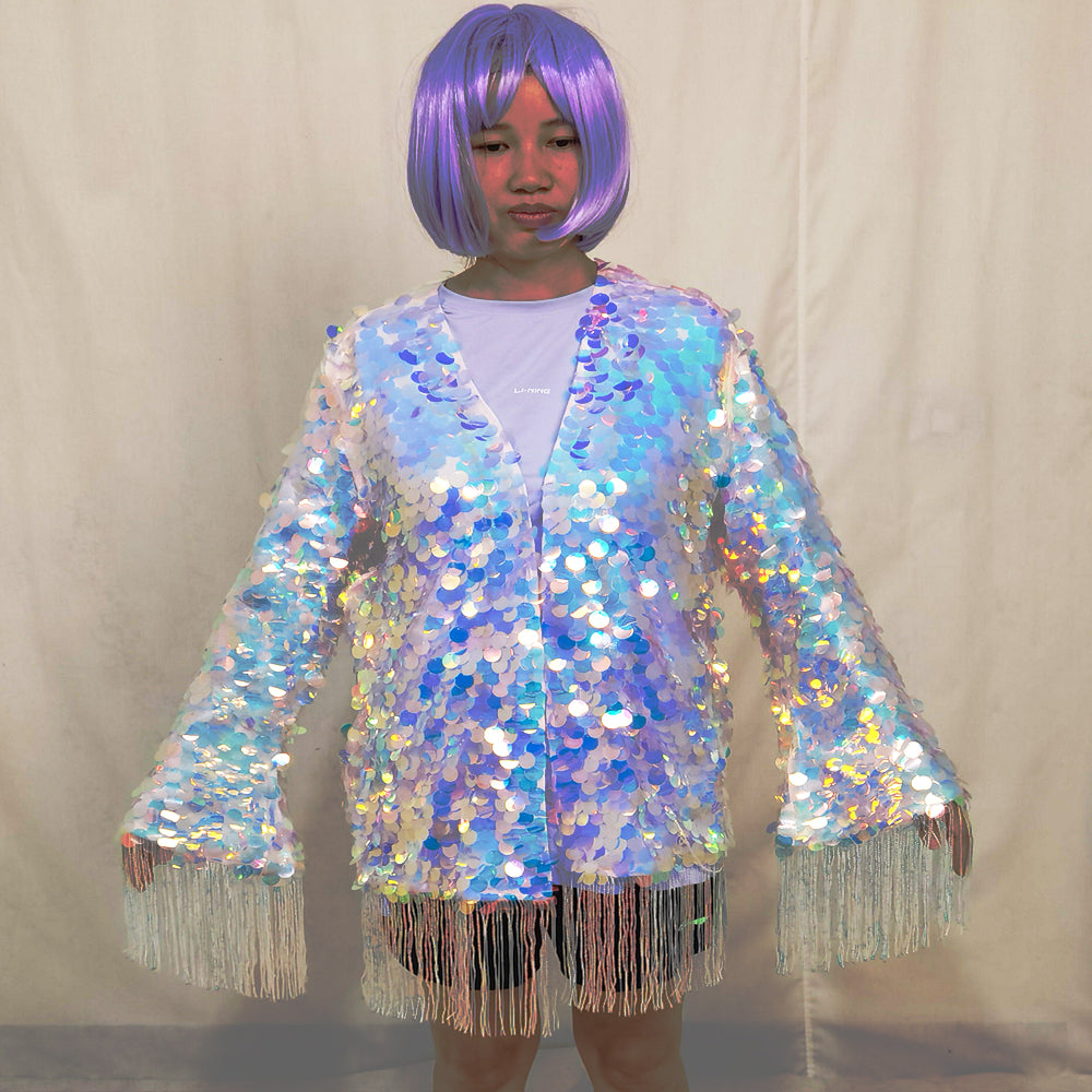 LED Full Color Sequin Tassel Belly Dance Costume Sparkly Performance Outfit