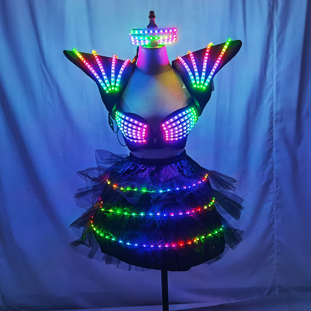 LED Light Up Dance Bra Colorful Shoulder Luminous Vest Nightclub Performance Outfit