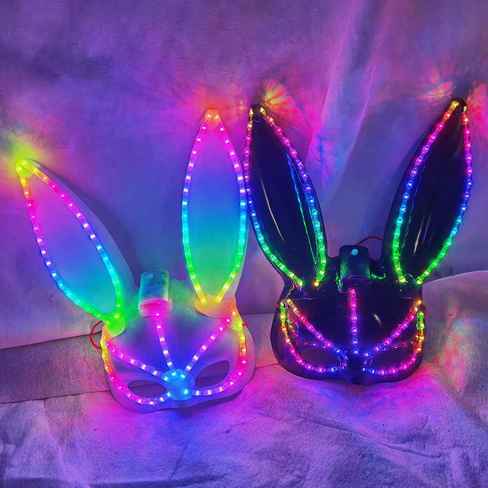 LED Glowing Plush Bunny Mask Mixed Colors Cross-Eyed Cute Spoof Mask Halloween Party - Tem-laser.com