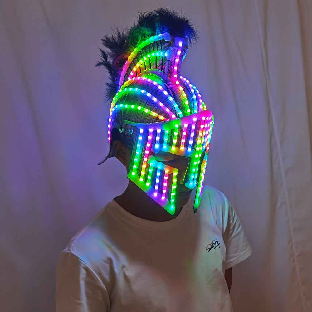 Glowing LED Spartan Helmet Medieval Gladiator Mask Roman Warrior Costume Robot Suit - Tem-laser.com