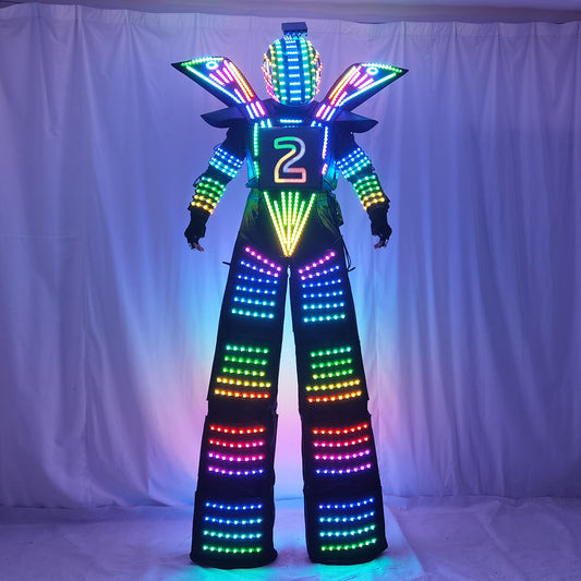 Traje LED Robot Stilt Walking Luminous Suit for Carnival Party with Chest Display  Laser Gloves