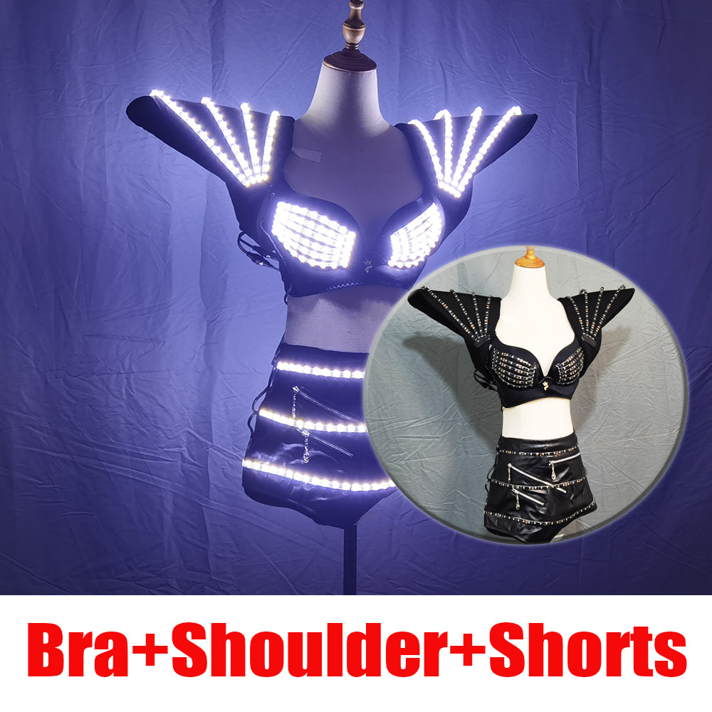 Fashion LED Luminous Women Suit – Bra, Shorts & Shoulder Armor