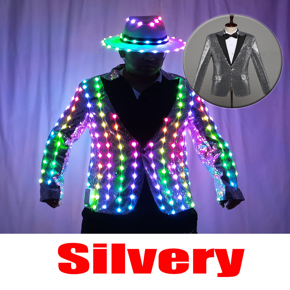 Full Color LED Sequins Fashion Jacket - Luminous Slim Suit for Host Best Man Banquet Dance Show