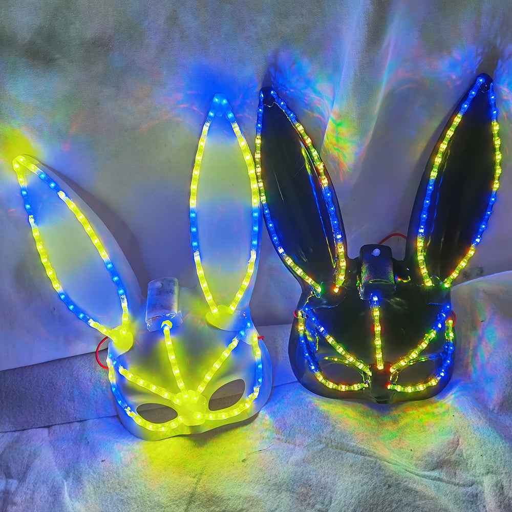 LED Glowing Plush Bunny Mask Mixed Colors Cross-Eyed Cute Spoof Mask Halloween Party - Tem-laser.com