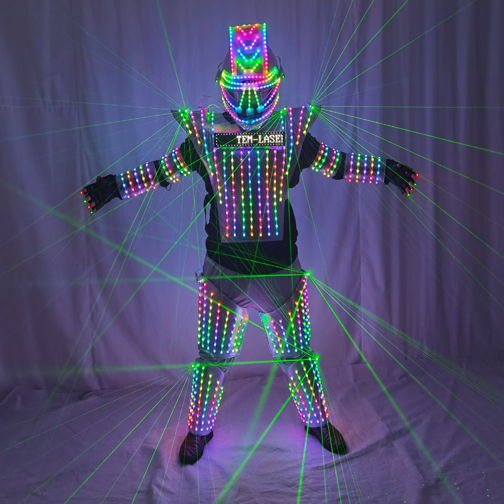 Full Color LED Robot Suit with Green Laser Jacket - Illuminated Costume for DJ Bar Stage & Model Show Performances