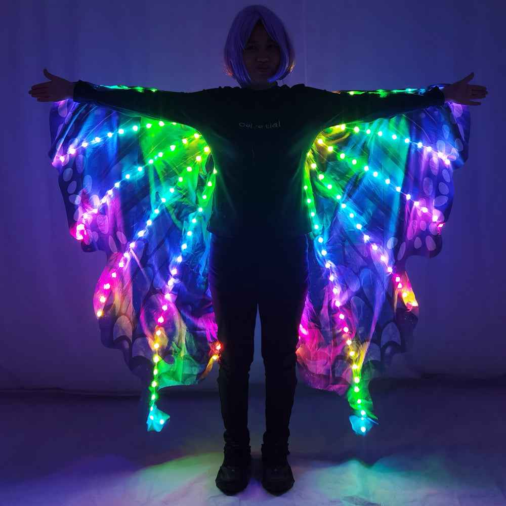Colorful Light Up LED Wings Butterfly Cloak Belly Dance Costume Stage ...