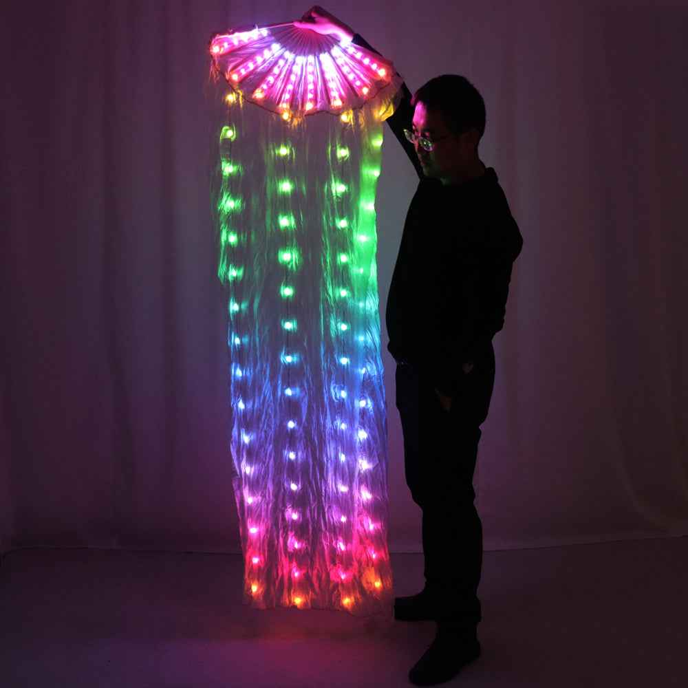 LED Full Color Belly Dance Silk Fan Veil Stage Performance Accessories Prop Light Bellydance LED Fans Shiny Rainbow - Tem-laser.com