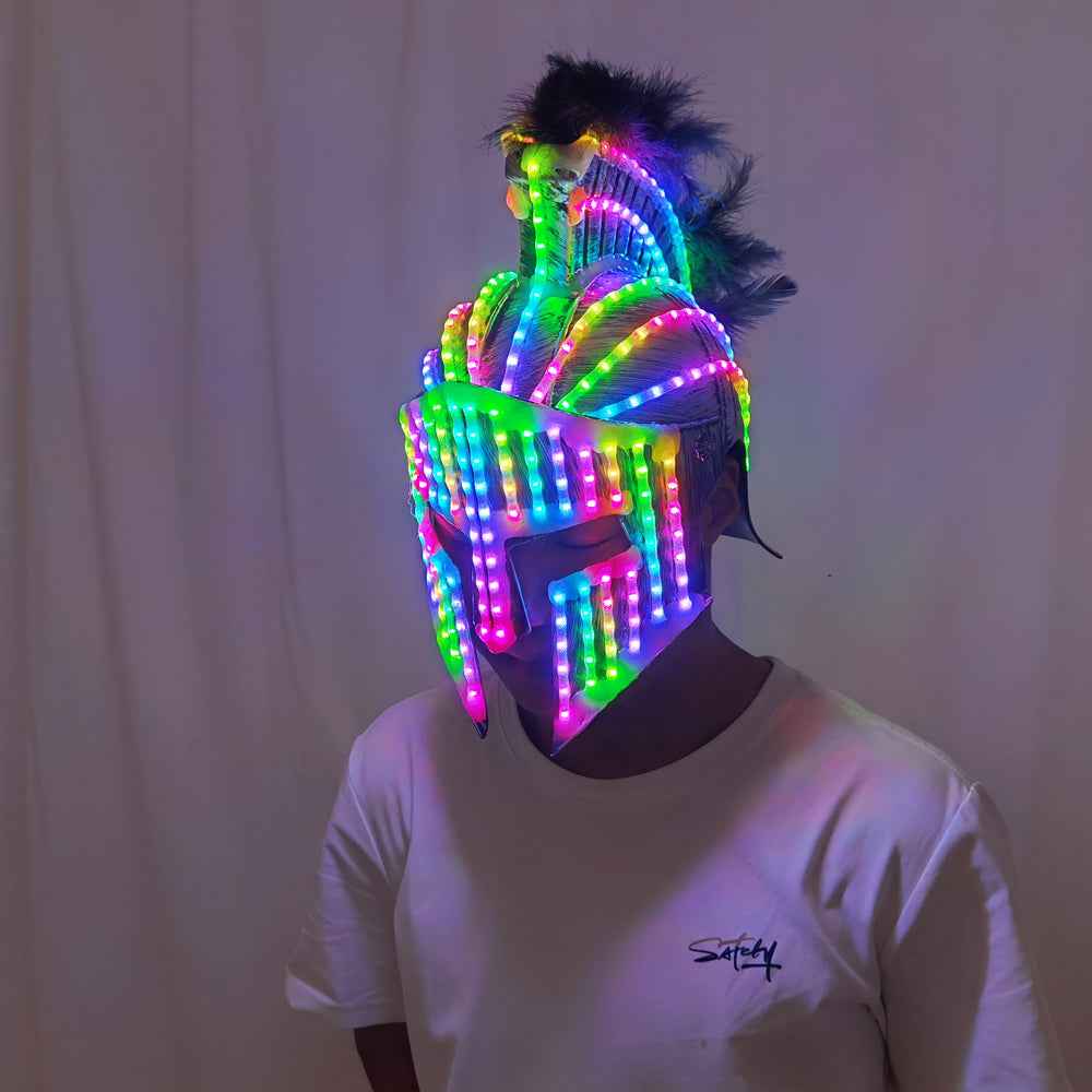 Glowing LED Spartan Helmet Medieval Gladiator Mask Roman Warrior Costume Robot Suit - Tem-laser.com