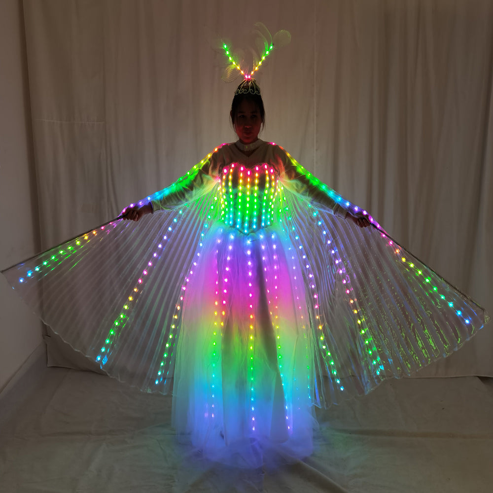 LED Light Up Wedding Gown with Luminous Wings – Ballroom Dance Dress