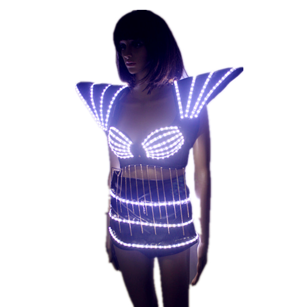 Fashion LED Luminous Women Suit – Bra, Shorts & Shoulder Armor