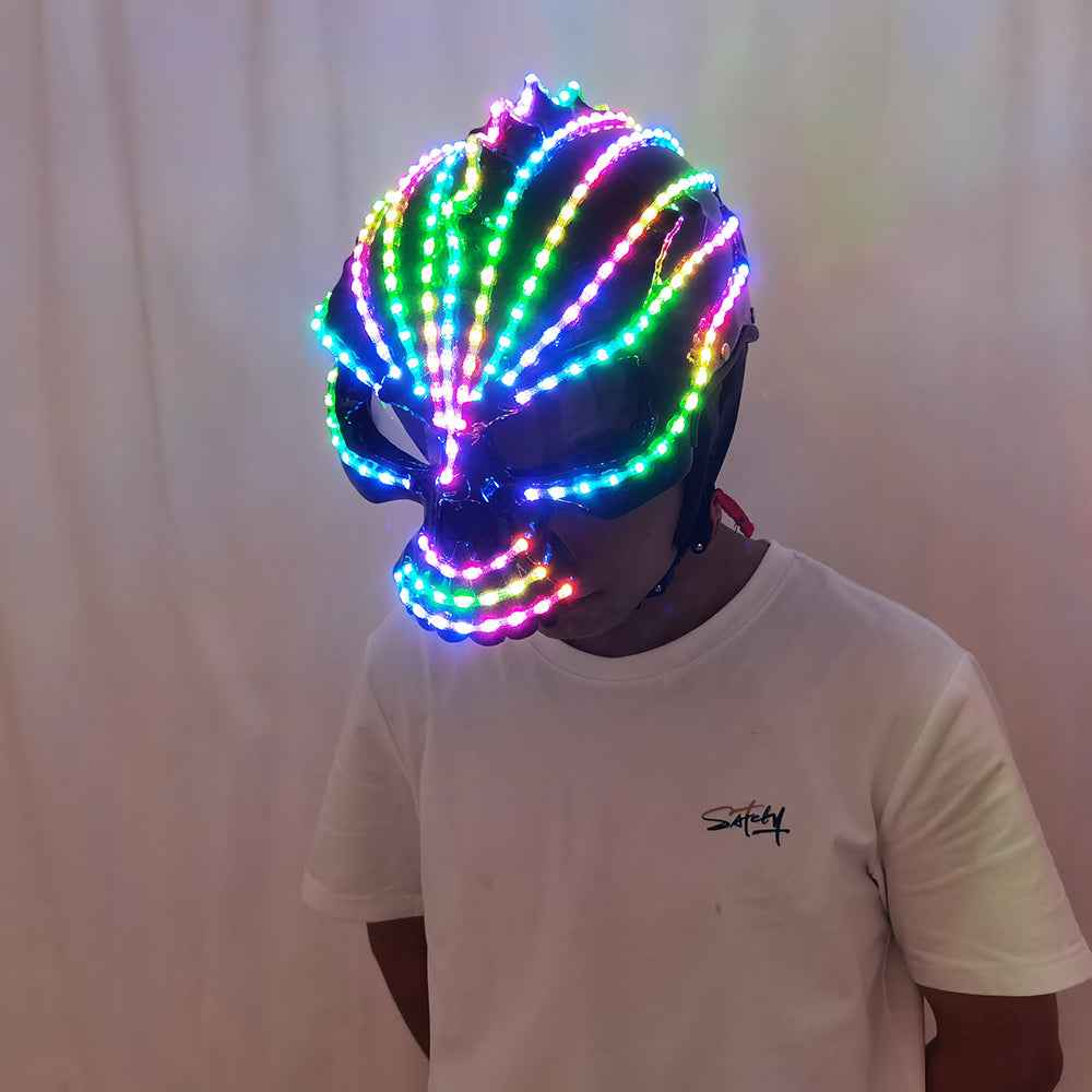 LED Helmet Monochrome Full Color Lighting Racing Hat Mask Waterfall Effect Glowing Robot Suit P - Tem-laser.com
