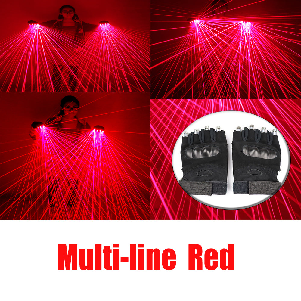 2 in 1 Multi-line Red Laser Gloves 4pcs Laser Disco LED Gloves for LED Luminous Laser Show Performance