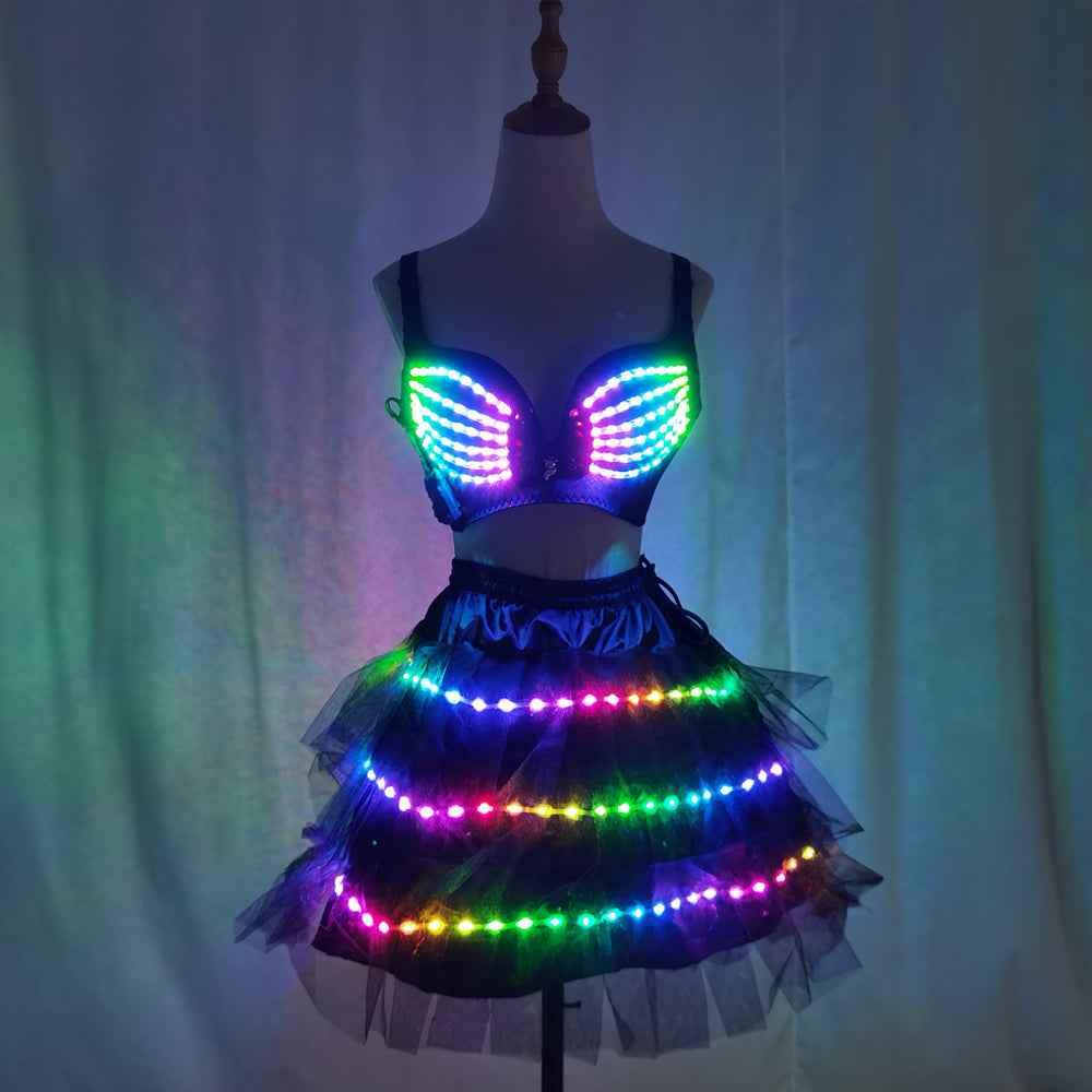 Women LED Mermaid Belly Dance Set Bling Bling Bra & Skirt Professional Belly Dance Wear - Tem-laser.com