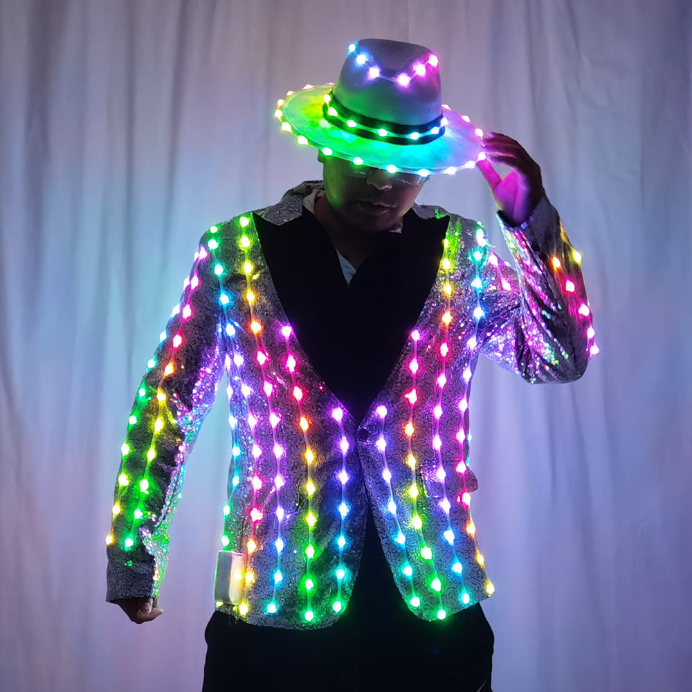 Full Color LED Sequins Fashion Jacket - Luminous Slim Suit for Host Best Man Banquet Dance Show