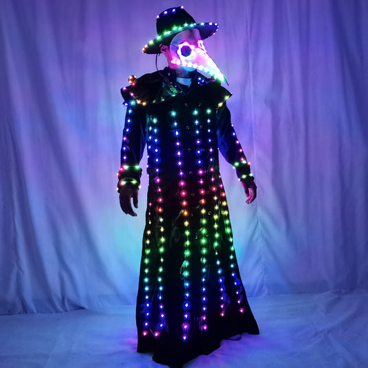 Full Color Luminous Plague Doctor Outfit – Steampunk Light Up Mask Costume