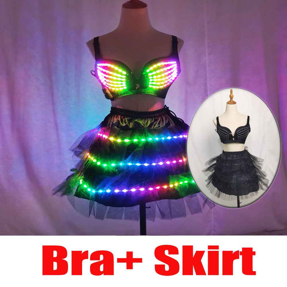 Women LED Mermaid Belly Dance Set Bling Bling Bra & Skirt Professional Belly Dance Wear - Tem-laser.com