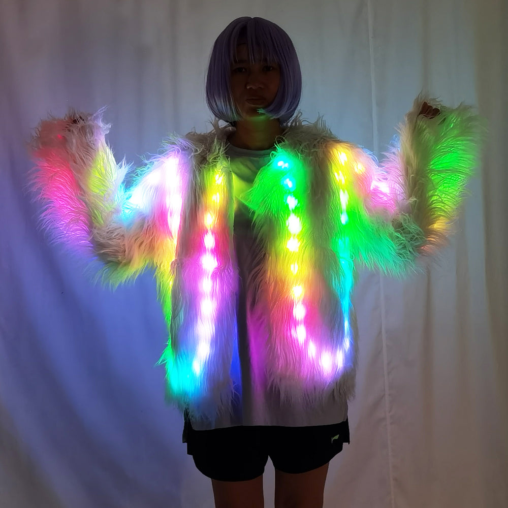 LED Faux Fur Decorative Overcoat – Christmas Party Jacket
