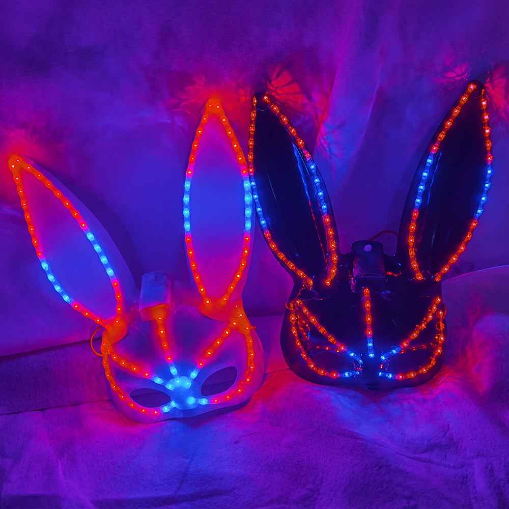 LED Glowing Plush Bunny Mask Mixed Colors Cross-Eyed Cute Spoof Mask Halloween Party - Tem-laser.com