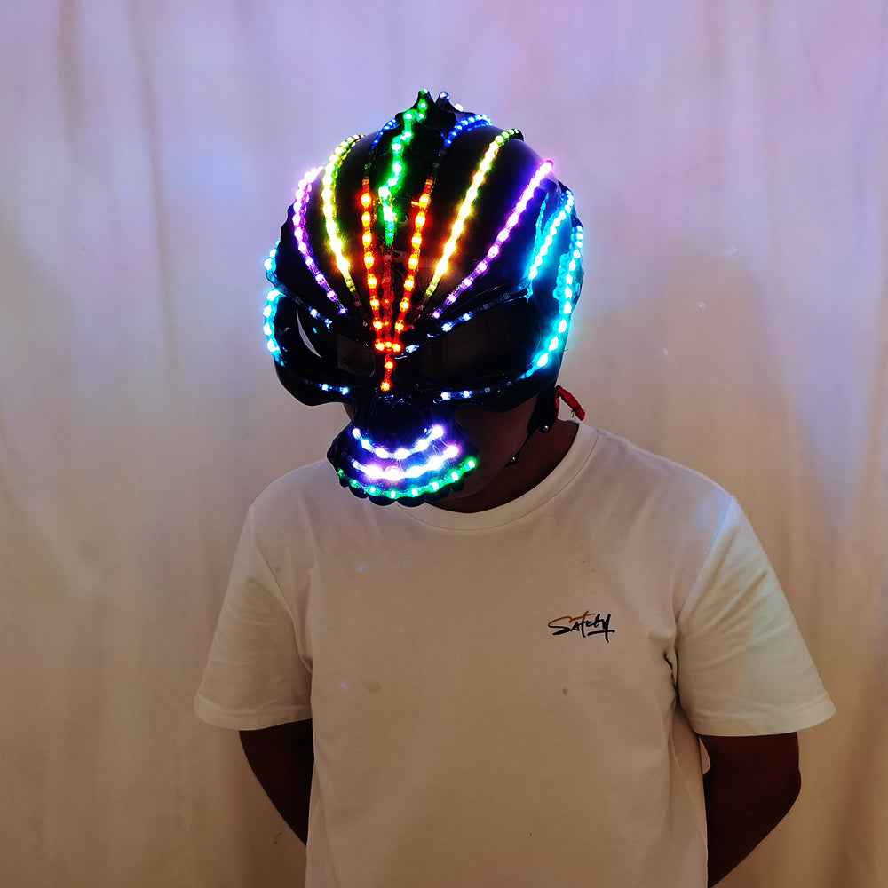 LED Helmet Monochrome Full Color Lighting Racing Hat Mask Waterfall Effect Glowing Robot Suit P - Tem-laser.com