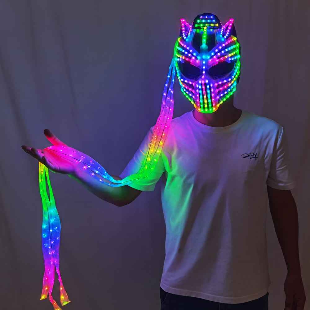 LED Light Illusion Female Helmet Monster Hat Cat Woman Black Panther Mask - Tem-laser.com
