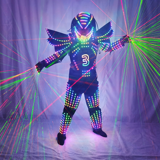 Pixels Led Robot Suit Traje De Robot  Full Color Change Stage Show Singer Party Performance Wear Helmet with Laser Gloves