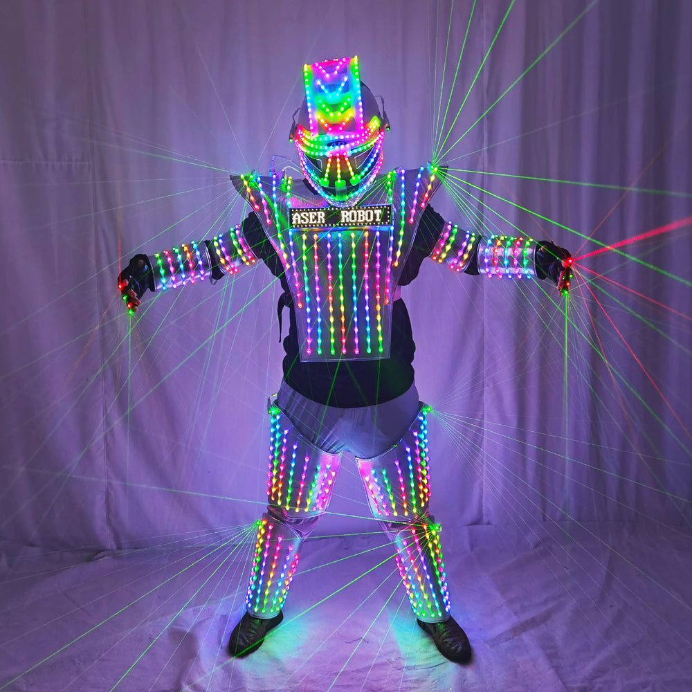 Full Color LED Robot Suit with Green Laser Jacket - Illuminated Costume for DJ Bar Stage & Model Show Performances