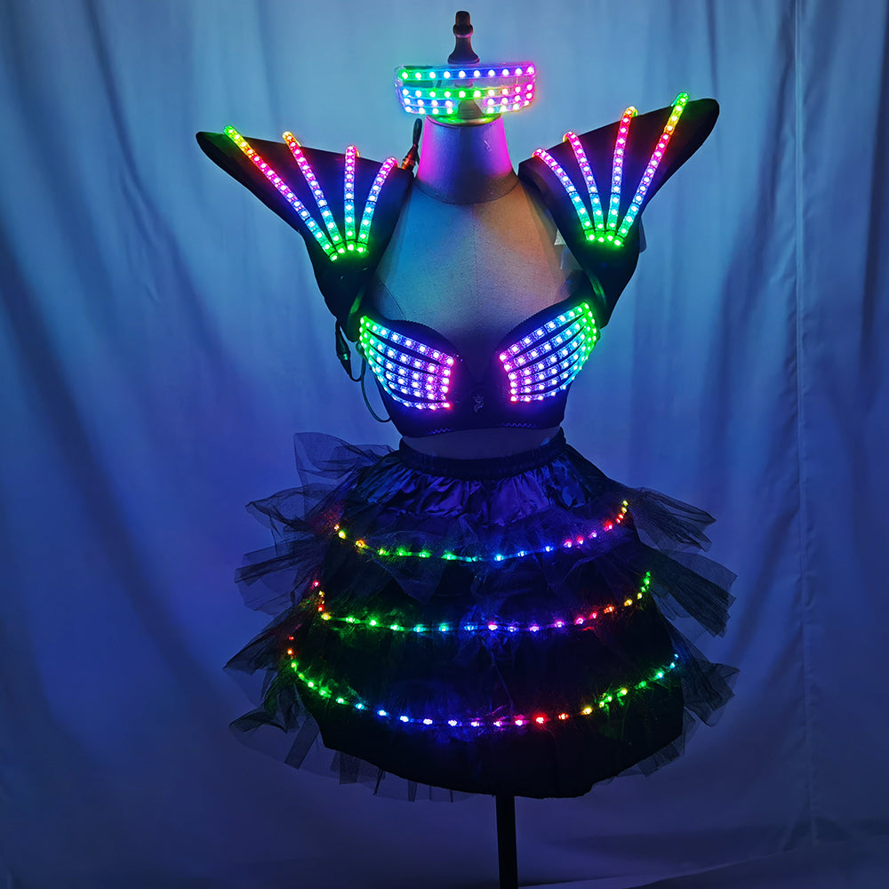 LED Light Up Dance Bra Colorful Shoulder Luminous Vest Nightclub Performance Outfit