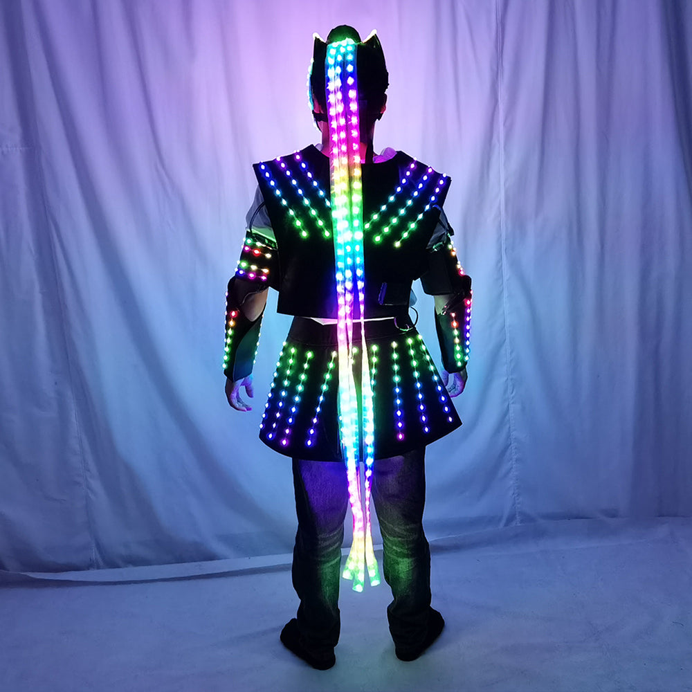 LED Robot Suit Costume Laser Glove Canvas Fashion Glowing Wedding Dress Clothes Luminous Headwear Short Skirt