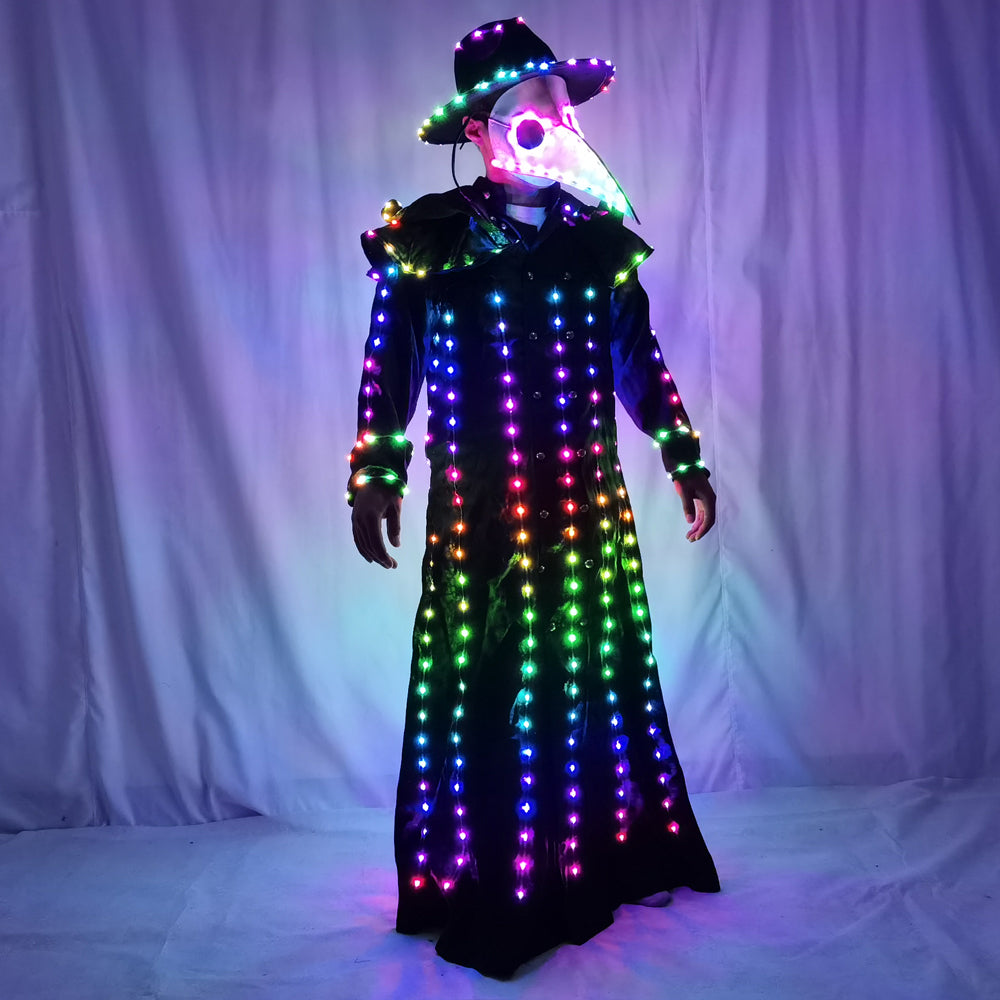 Full Color Luminous Plague Doctor Outfit – Steampunk Light Up Mask Costume