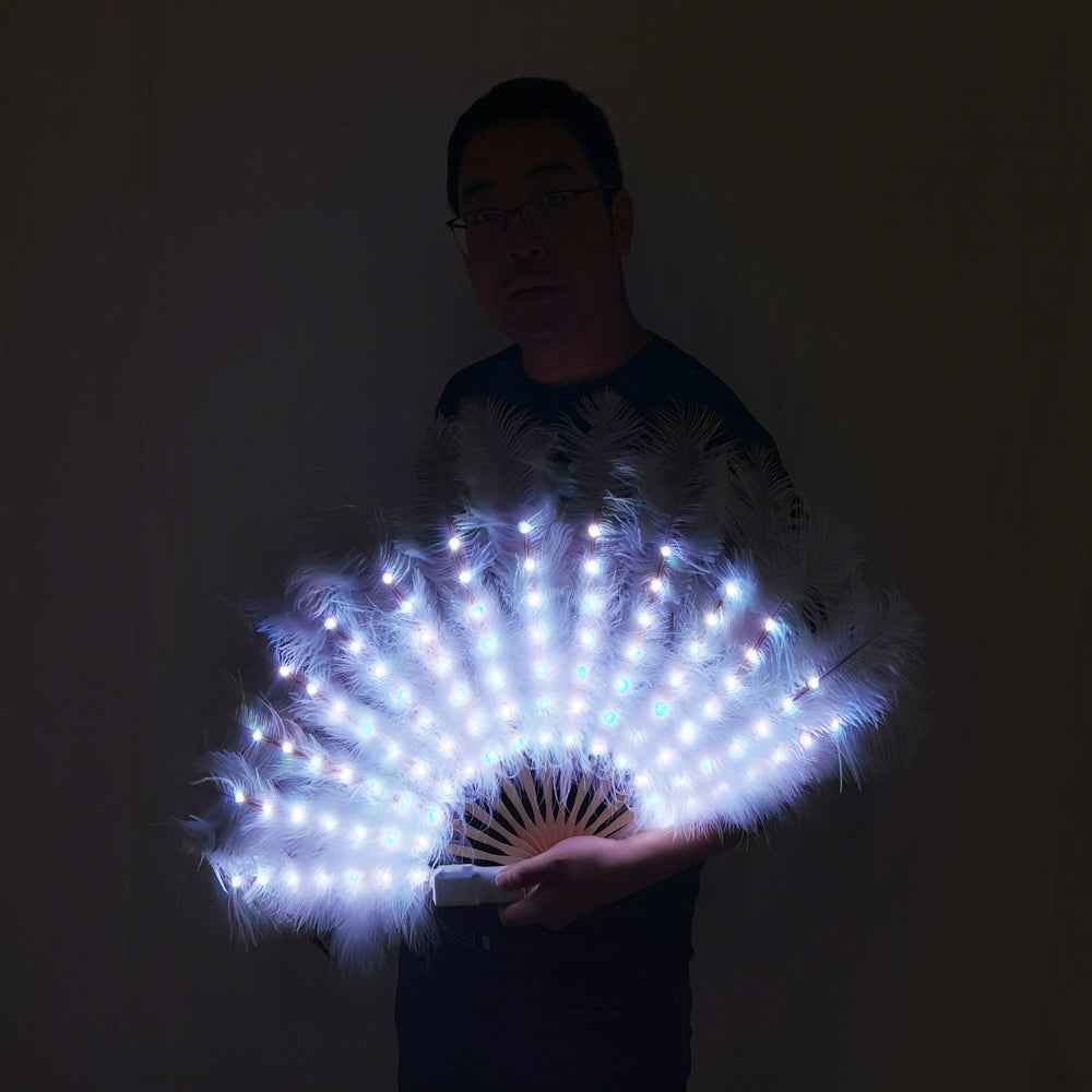 Ostrich Feathers LED Fan Performance Dancing Lights Fans Night Show Singer DJ Costumes Halloween Party Gifts - Tem-laser.com