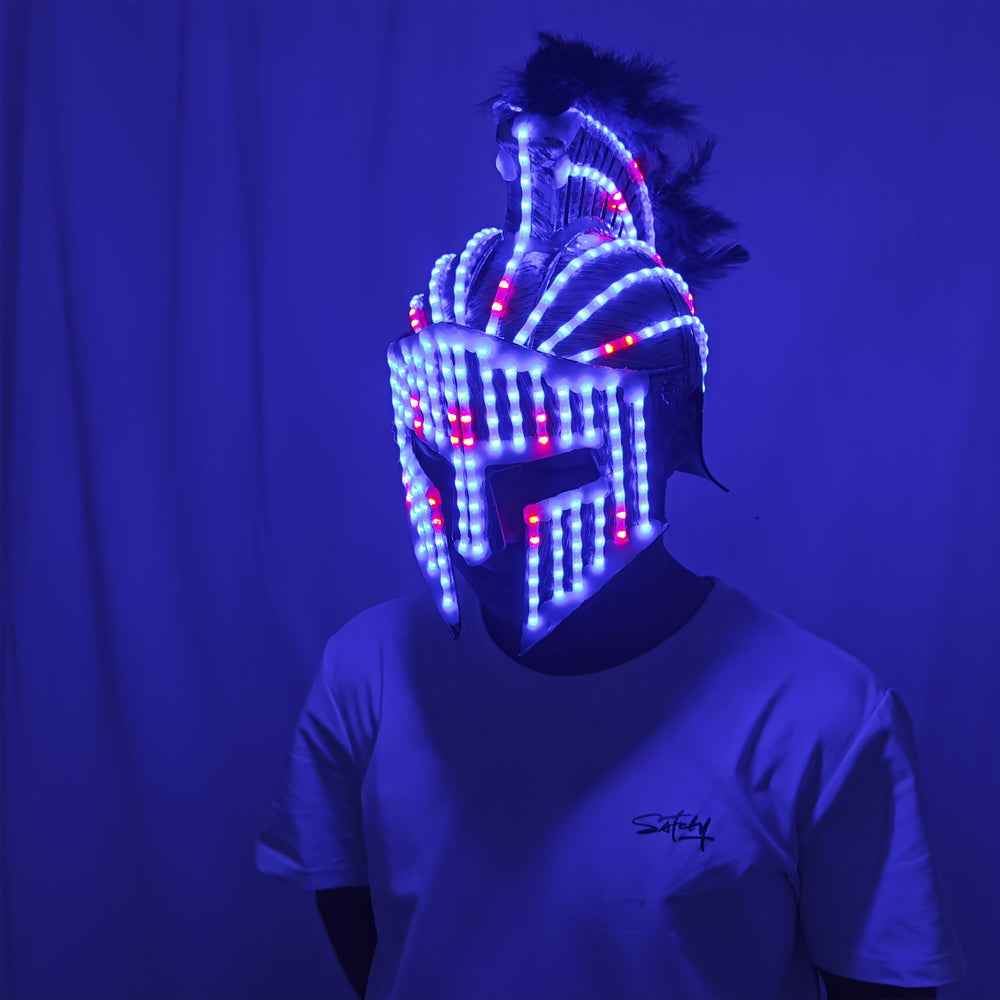 Glowing LED Spartan Helmet Medieval Gladiator Mask Roman Warrior Costume Robot Suit - Tem-laser.com