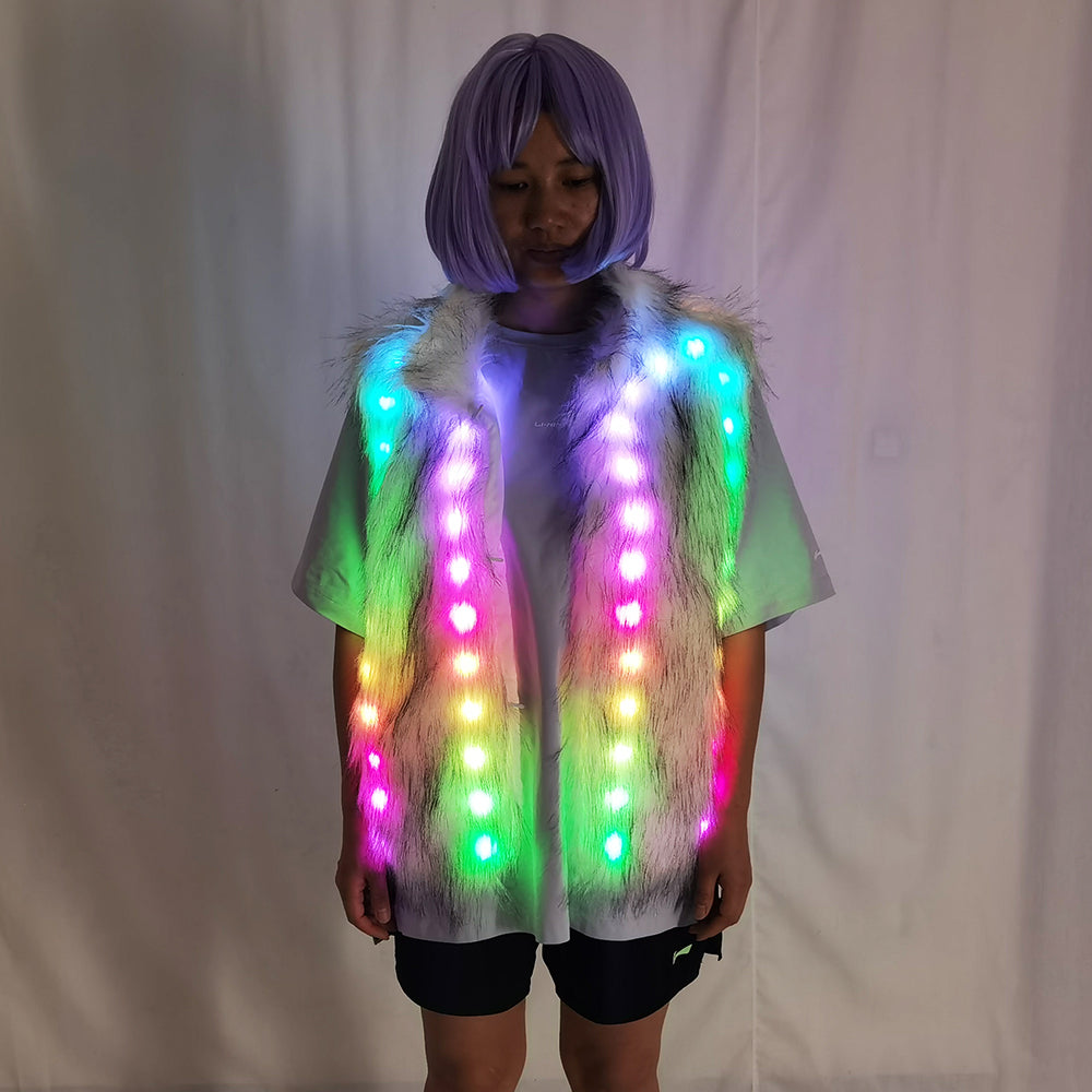 LED Luminous Faux Fur Coat – Remote Control Light Up Jacket