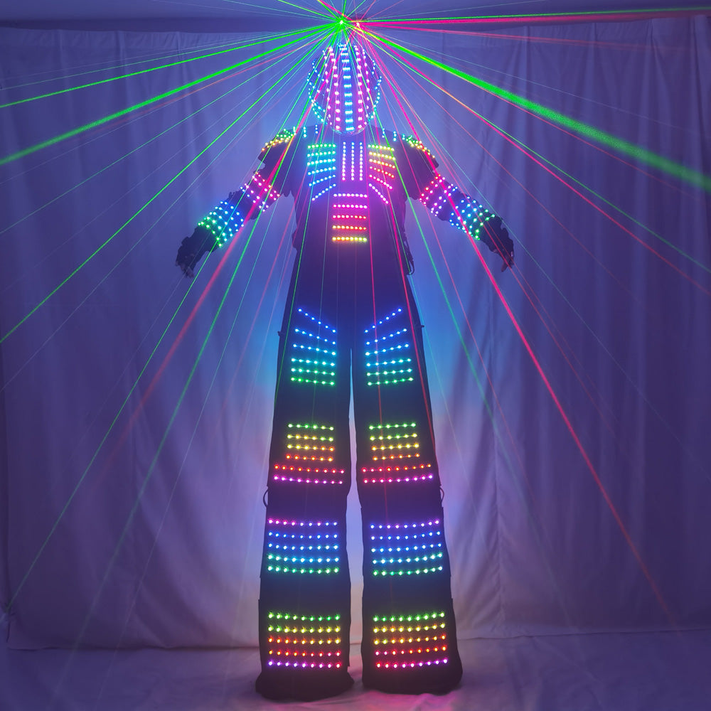David Guetta LED Robot Costume - Full Color Pixel Luminous Suit Match High Heel Predator Clothing