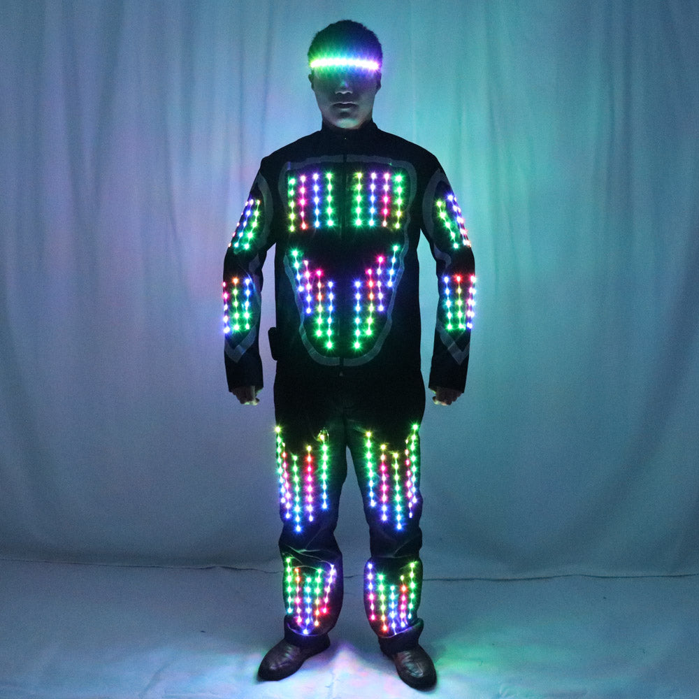 Full Color LED Growing Robot Suit Costume Men LED Luminous Flashing Clothing Dance Wear For Night Clubs Party Event Bar Supplies