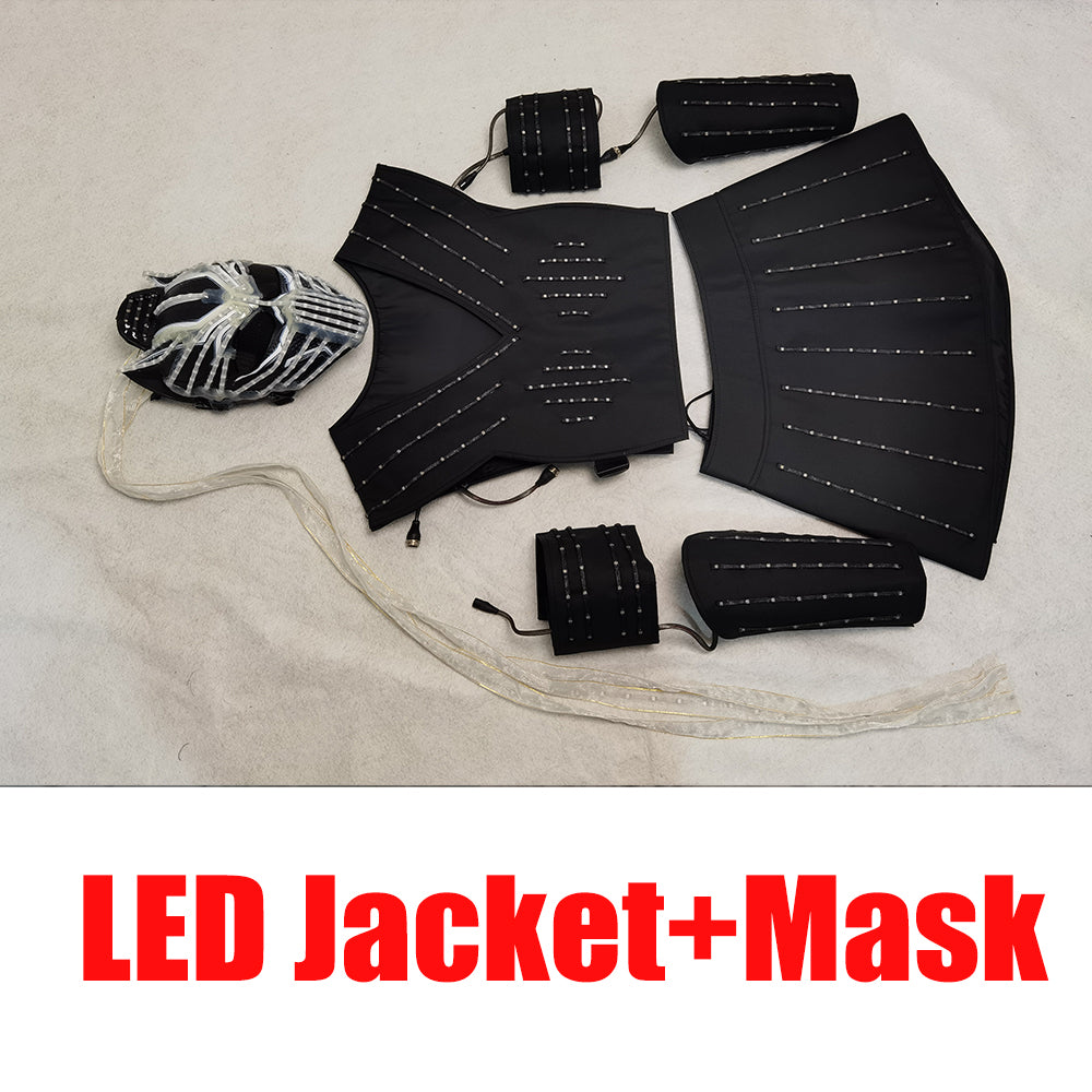 LED Robot Suit Costume Laser Glove Canvas Fashion Glowing Wedding Dress Clothes Luminous Headwear Short Skirt