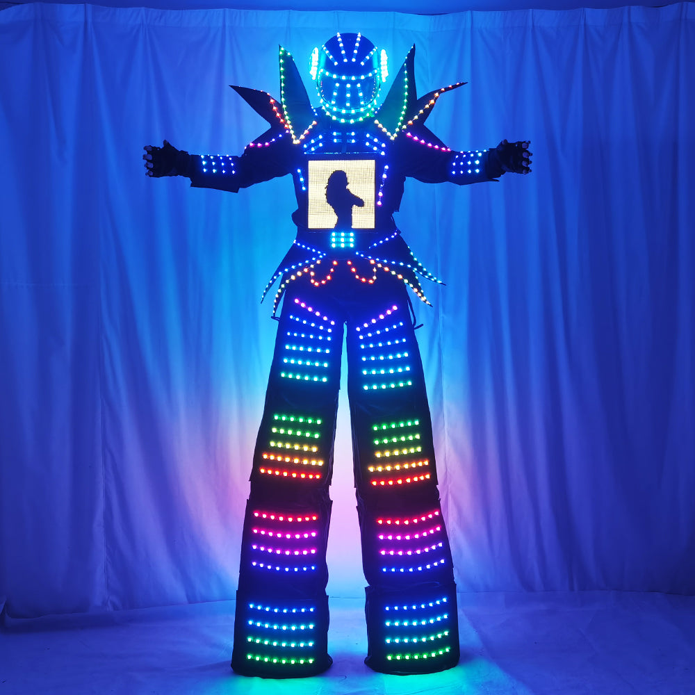 David Guetta LED Robot Costume - Full Color Smart Pixels Luminous Suit, Match High Heel Predator Clothing  Stilts Walker Outfit