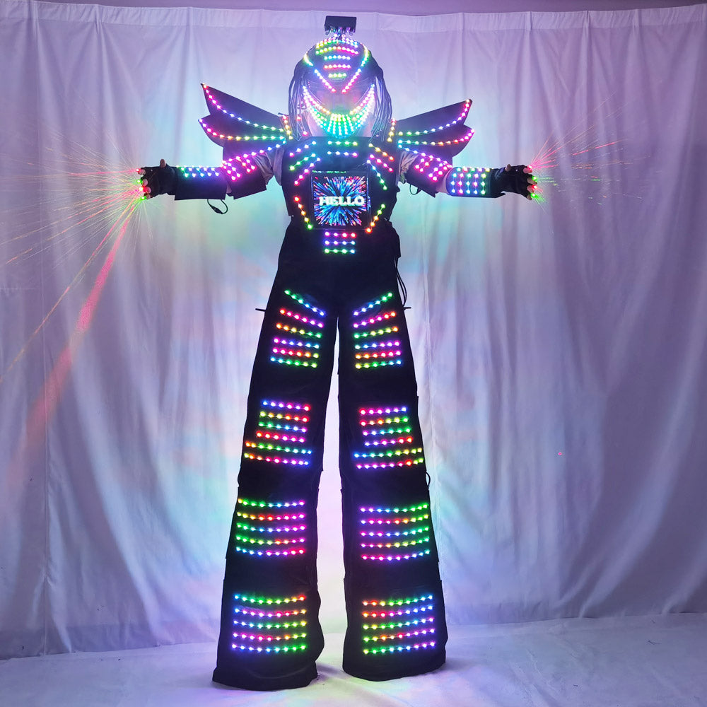 Customizable Full Color Pixel LED Robot Costume - Stilts Walker with DIY Digital Screen & Laser Gloves for Epic Performances