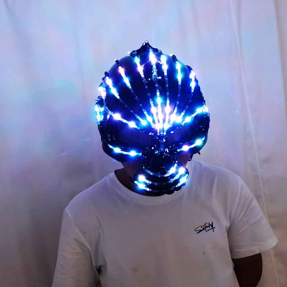 LED Helmet Monochrome Full Color Lighting Racing Hat Mask Waterfall Effect Glowing Robot Suit P - Tem-laser.com