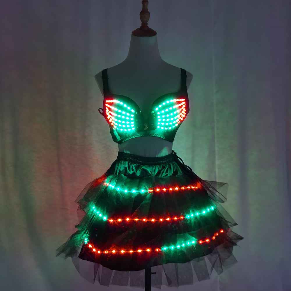 Women LED Mermaid Belly Dance Set Bling Bling Bra & Skirt Professional Belly Dance Wear - Tem-laser.com