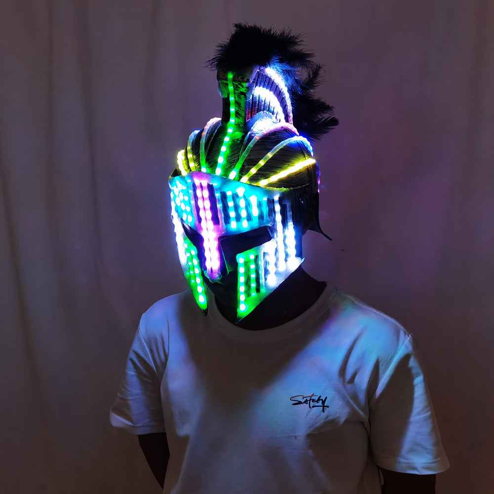 Glowing LED Spartan Helmet Medieval Gladiator Mask Roman Warrior Costume Robot Suit - Tem-laser.com