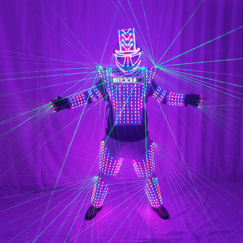 Full Color LED Robot Suit with Green Laser Jacket - Illuminated Costume for DJ Bar Stage & Model Show Performances