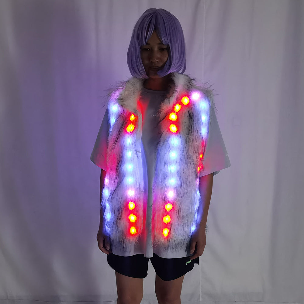 LED Luminous Faux Fur Coat – Remote Control Light Up Jacket